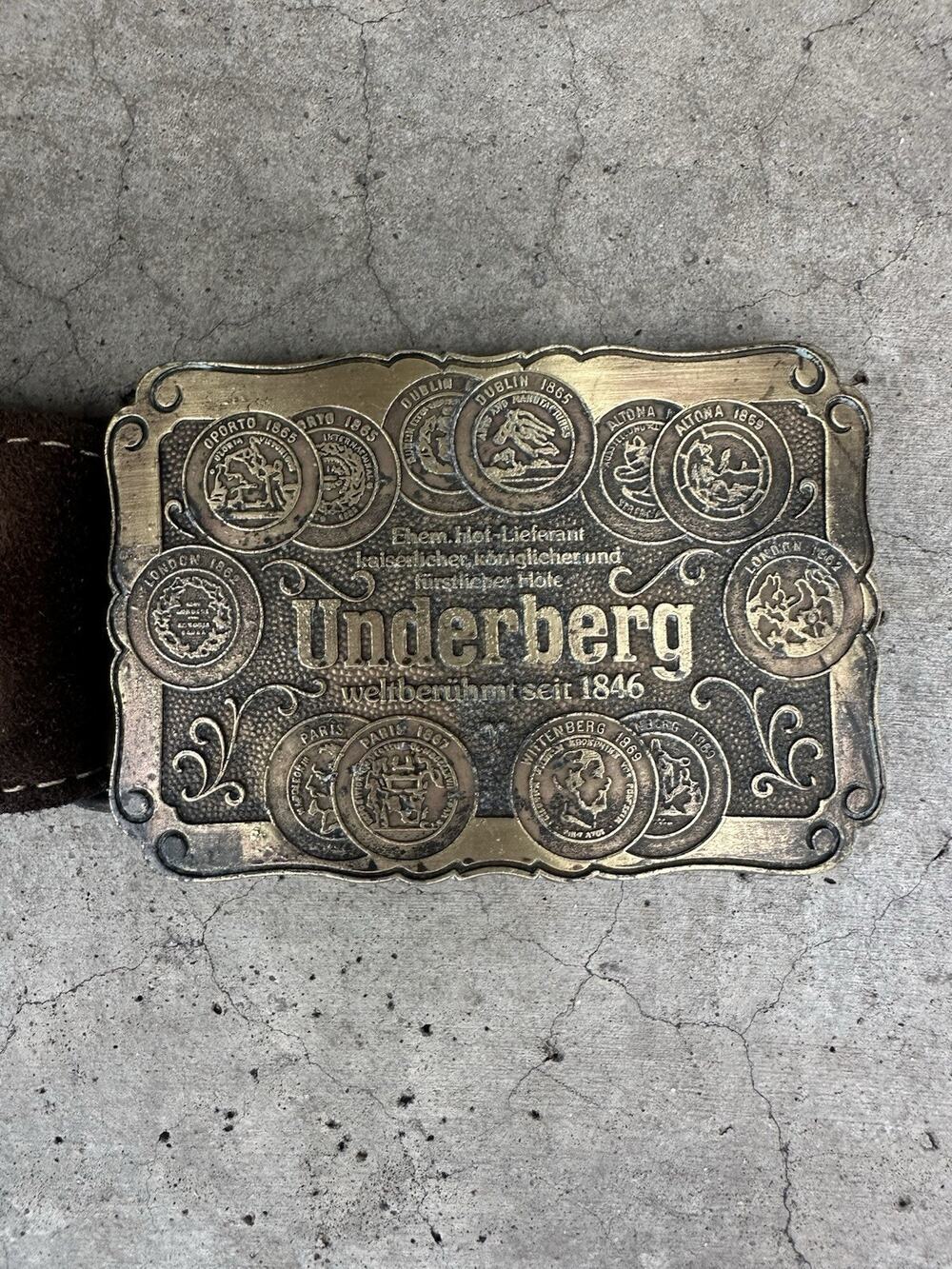 Vintage Underberg Leather Suede Gun Bandolier Cowboy Belt Buckle Bitters VTG 70s